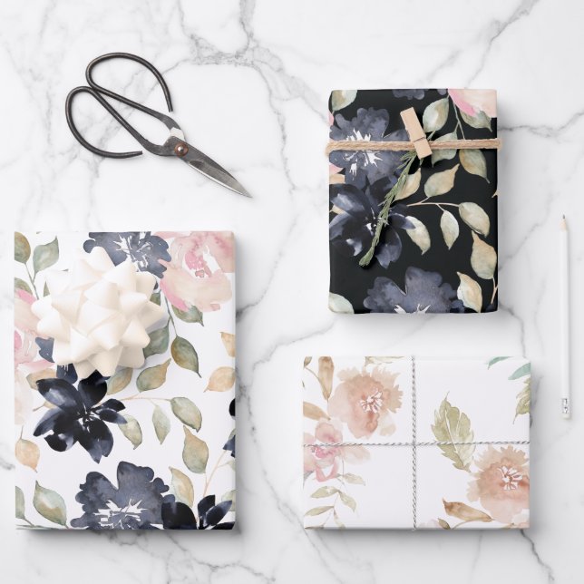 Feuille De Papier Cadeau de belles fleurs d'aquarelle peintes (Recto)
