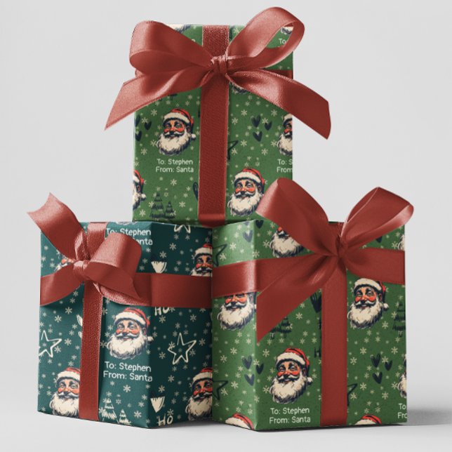 Feuille De Papier Cadeau De Père Noël Nom personnalisé Doodles Noël (Créateur téléchargé)