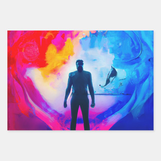 Feuille De Papier Cadeau Debout dans les couleurs (Devant)