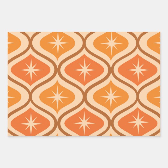 Feuille De Papier Cadeau Début atomique du milieu du siècle sur Orange Ogee (Devant)