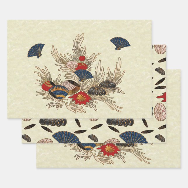 Feuille De Papier Cadeau Déco océan asiatique (Lot)