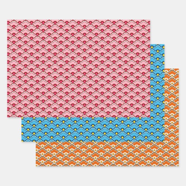 Feuille De Papier Cadeau Déco Saint Jacques Chinoise, Pêche, Turquoise, Ora (Lot)