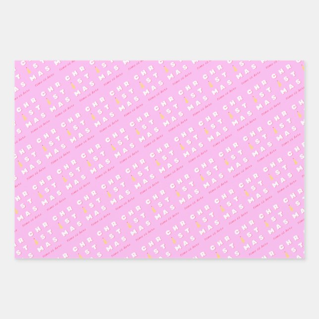 Feuille De Papier Cadeau Décor de Noël rose Abstrait (Devant)