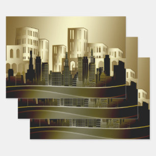 Feuille De Papier Cadeau Découpage Abstrait du paysage urbain d'architectur