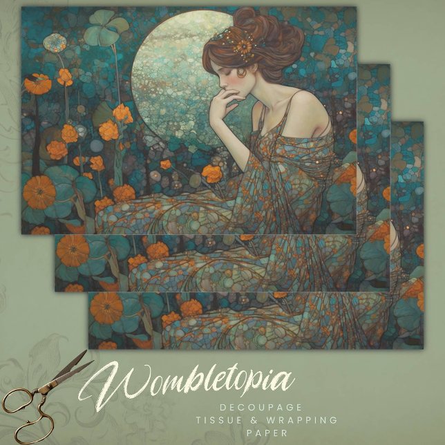 Feuille De Papier Cadeau Découpage Art nouveau inspirée de la lune Klimt (Créateur téléchargé)