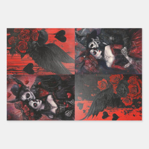Feuille De Papier Cadeau Découpage Coeurs de Saint-Valentin et couples goth
