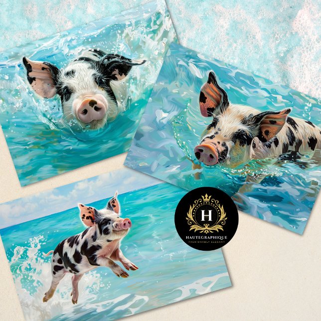 Feuille De Papier Cadeau Découpage de la nage de cochon de plage (Créateur téléchargé)