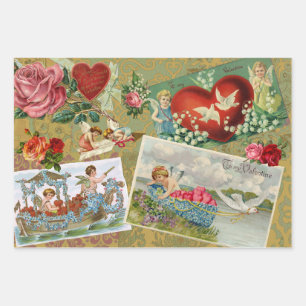 Feuille De Papier Cadeau Découpage de la Saint-Valentin vintage, Anges, Fle