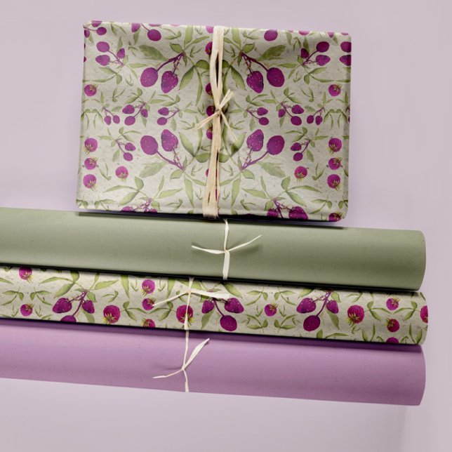 Feuille De Papier Cadeau Découpage de l'aquarelle des baies d'été (Summer Berries Watercolor Wrapping Paper Sheets by Jenn Steffen for Studio Posies. )