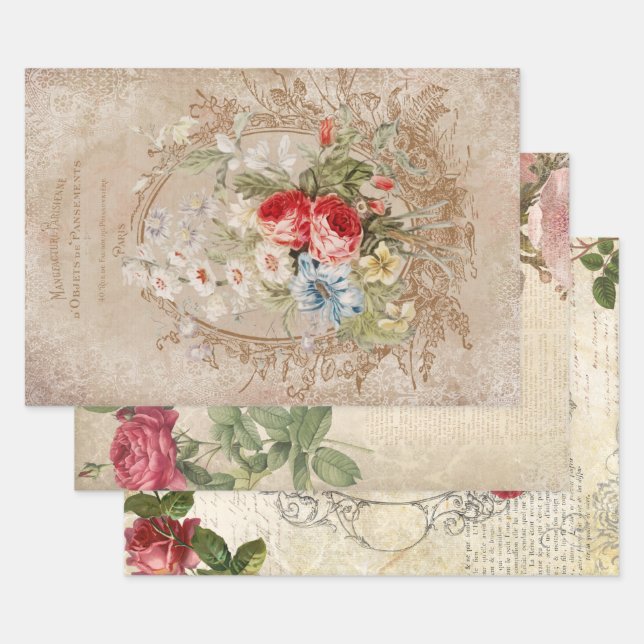 Feuille De Papier Cadeau Découpage de l'Ephémère Florale victorienne (Lot)
