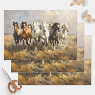 Feuille De Papier Cadeau Découpage de peintures de la troupe de chevaux