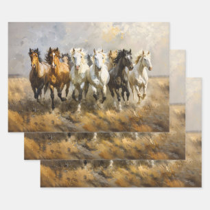 Feuille De Papier Cadeau Découpage de peintures de la troupe de chevaux