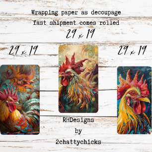Feuille De Papier Cadeau Découpage de poulets texturés peints à l'huile de 