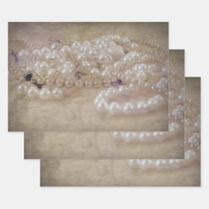 Feuille De Papier Cadeau Découpage des perles blanches Brown de l'antiquité