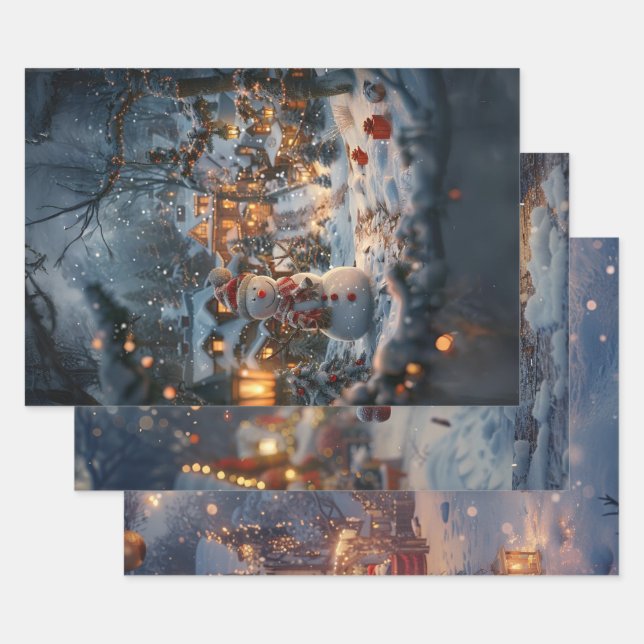 Feuille De Papier Cadeau Découpage du village des neigeurs de Noël (Lot)
