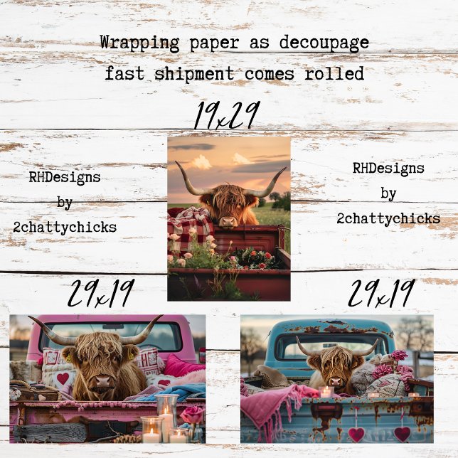 Feuille De Papier Cadeau Decoupage Highland Cows Rustic Art (Créateur téléchargé)