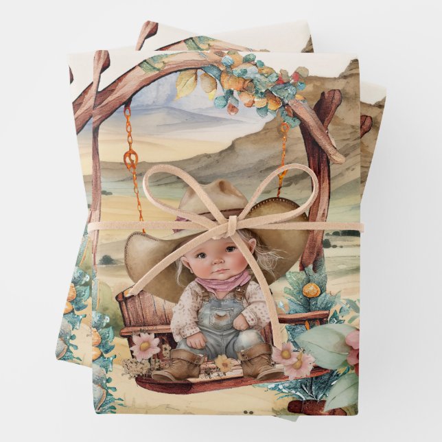 Feuille De Papier Cadeau Découpage occidentale - cowgirl pays désertique (En situation)