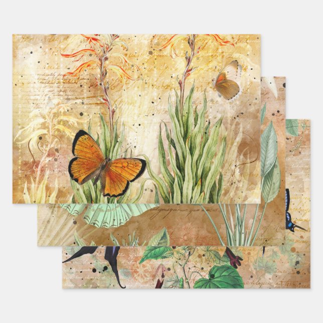 Feuille De Papier Cadeau Découpage papillon floral vintage (Lot)