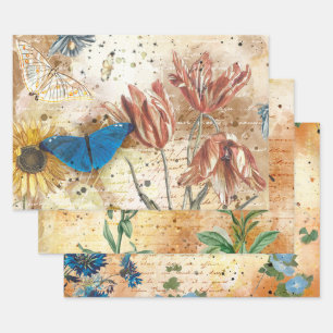 Feuille De Papier Cadeau Découpage papillon floral vintage