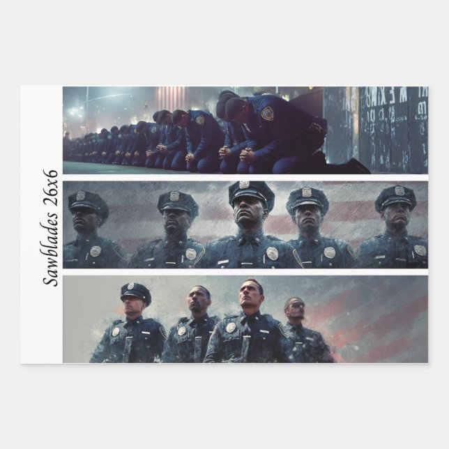Feuille De Papier Cadeau Decoupage Police Tribute Handsaws  (Devant)