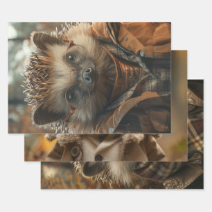 Feuille De Papier Cadeau Découpage Porcupines vintages habillés