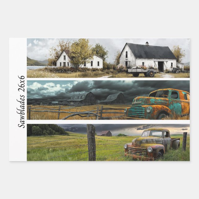 Feuille De Papier Cadeau Decoupage Rustic Farm Style 26x6 for Handsaws (Devant 2)