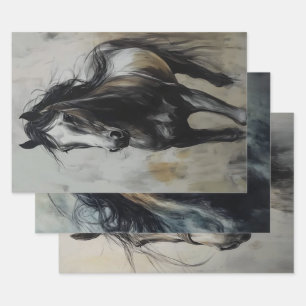 Feuille De Papier Cadeau Découpage Trio Charcoal Rust Cheval Art