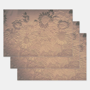 Feuille De Papier Cadeau Découpage Vintage de tournesol Sepia Floral Chic