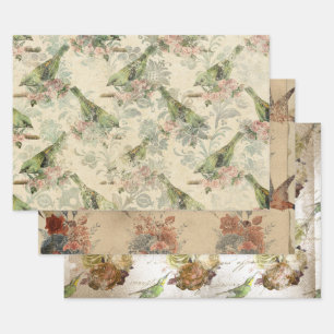 Feuille De Papier Cadeau Découpage Vintage d'oiseaux Vintage victorien