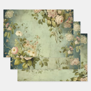 Feuille De Papier Cadeau Découpage vintage du Rose Floral