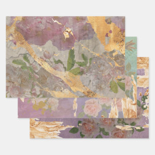 Feuille De Papier Cadeau Découpage vintage Gold Floral Journal Styled