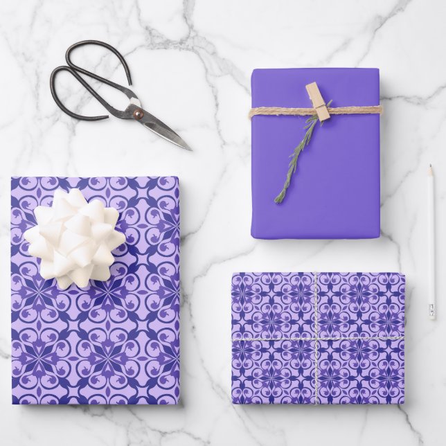 Feuille De Papier Cadeau Deep Indigo, Purple & Violet Floral Moroccan (Recto)