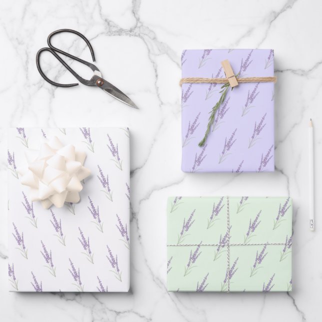 Feuille De Papier Cadeau Délicat Lavender Herbe Fleur Motif de groupe sec (Recto)
