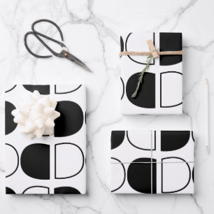 Feuille De Papier Cadeau Demi-cercle géométrique noir et blanc