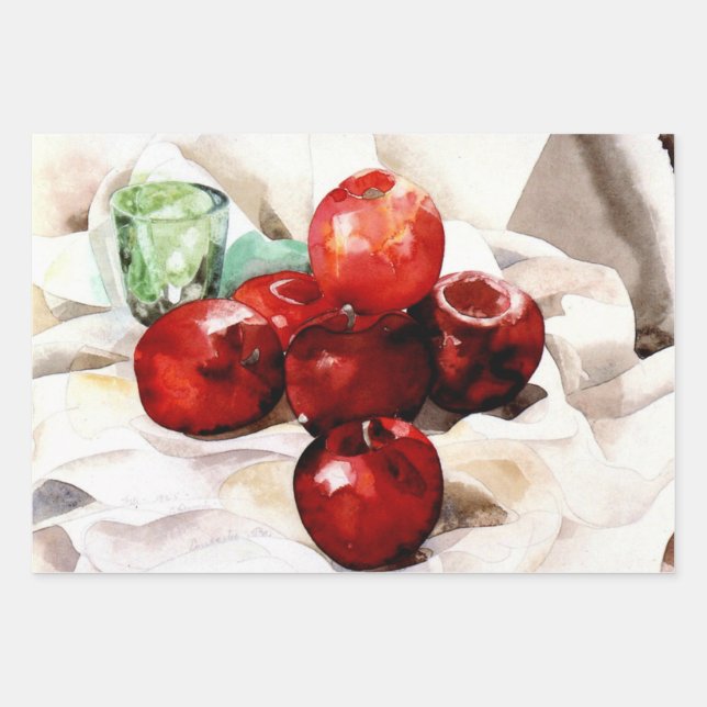 Feuille De Papier Cadeau Demuth - Pommes et verre vert (Devant)