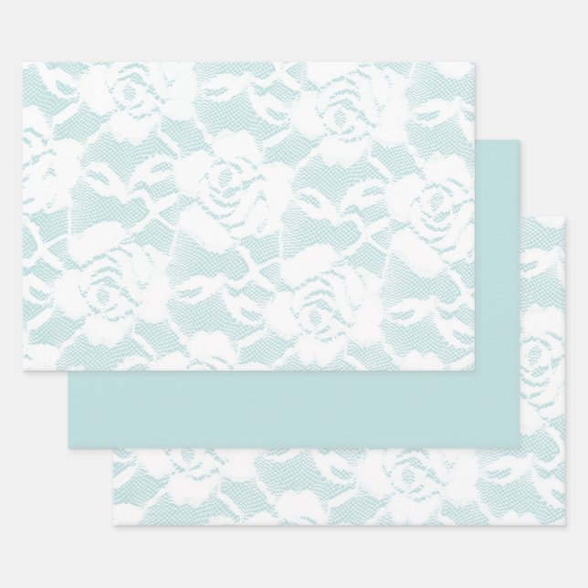 Feuille De Papier Cadeau Dentelle blanche rose de menthe (Lot)