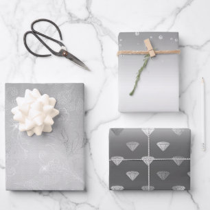 Feuille De Papier Cadeau Dentelle florale d'argent romantique