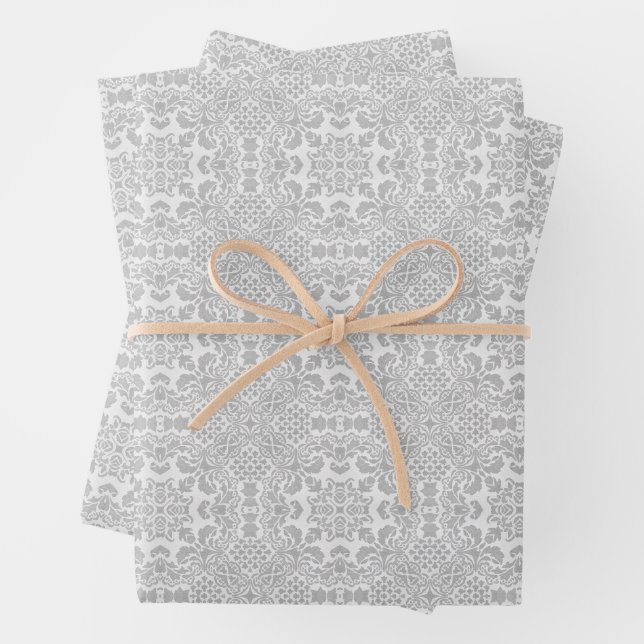 Feuille De Papier Cadeau Dentelle gris (En situation)