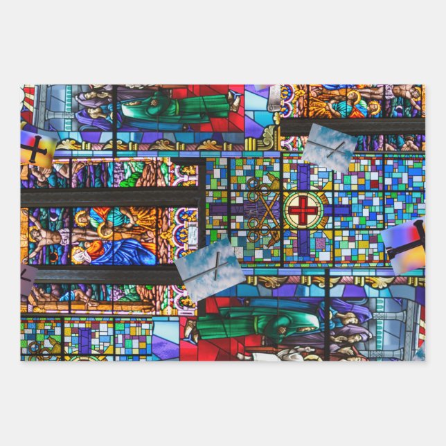 Feuille De Papier Cadeau Des églises en verre tendu et croix (Devant)