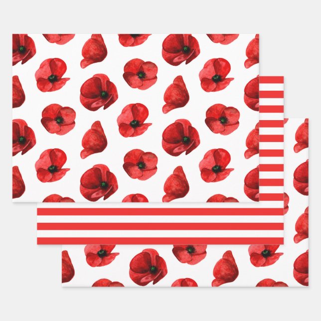 Feuille De Papier Cadeau Des pavots d'aquarelle. Modèle floral. Pavot (Lot)