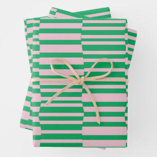 Feuille De Papier Cadeau Des rayures funky en rose et vert