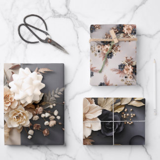 Feuille De Papier Cadeau Design chic Elegant Muted Tone Winter Florals