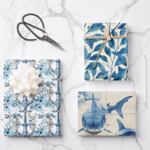 Feuille De Papier Cadeau Design d'aquarelle bleu marine