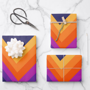 Feuille De Papier Cadeau Design de zigzag rouge, orange et jaune rétro