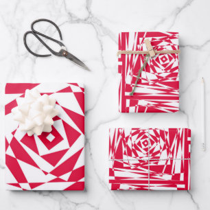 Feuille De Papier Cadeau Design d'illusion moderne Abstrait rouge et blanc