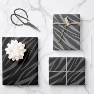 Feuille De Papier Cadeau Design élégant moderne Black Grey Zebra