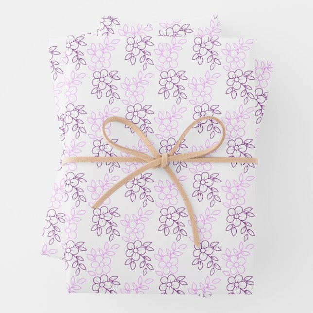 Feuille De Papier Cadeau Design floral élégant en violet (En situation)