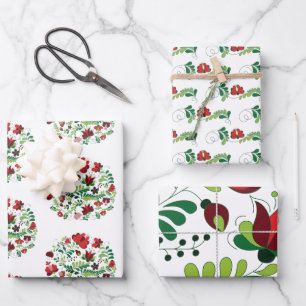 Feuille De Papier Cadeau Design floral Folk Peint à la main
