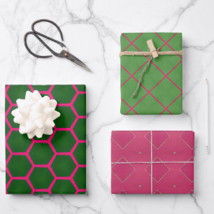 Feuille De Papier Cadeau Design moderne géométrique chic vert et rose