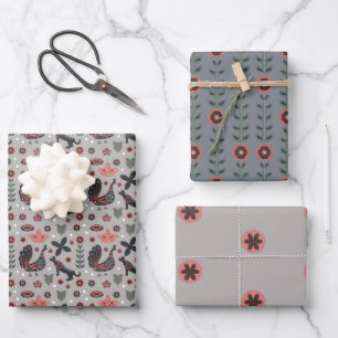 Feuille De Papier Cadeau Design nordique rose et gris